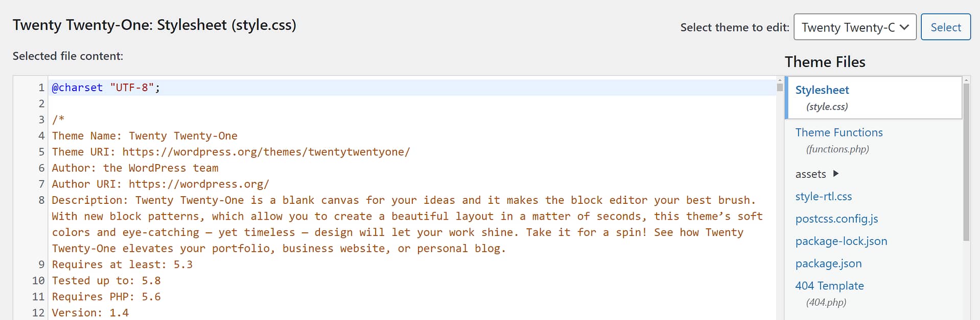 WordPress theme editor