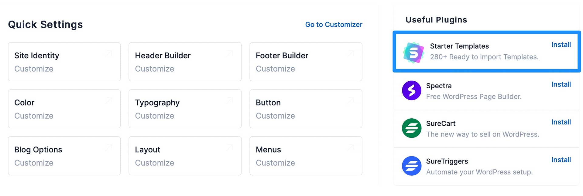 Astra theme review of starter templates.