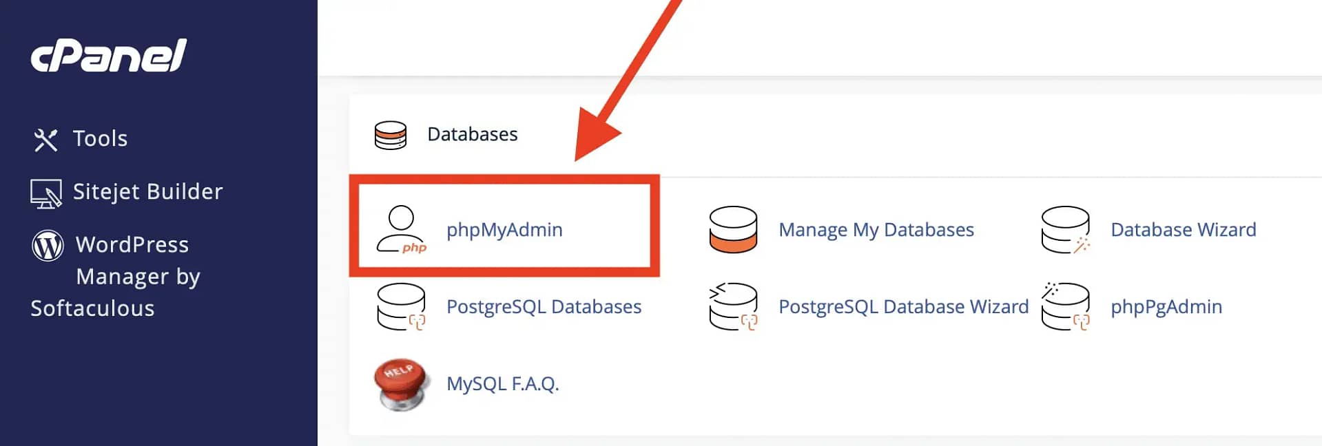 Accessing phpMyAdmin in cPanel.