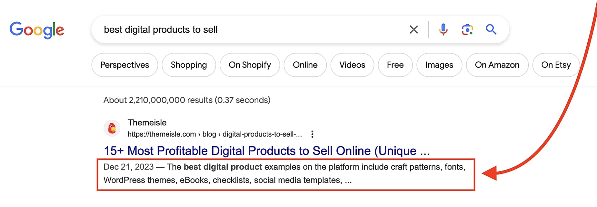 Example of a meta description in a Google search result