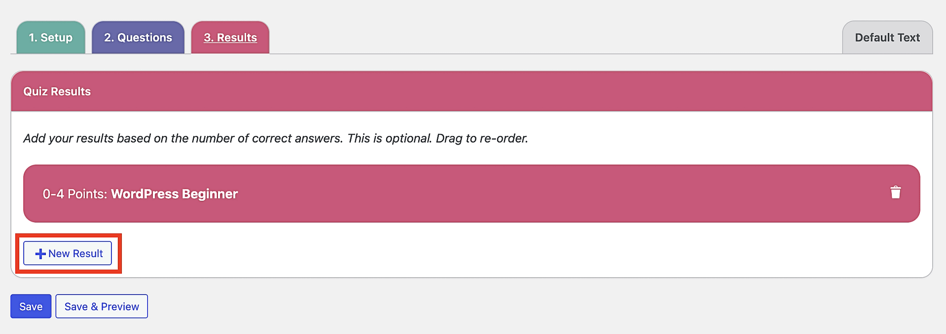 The default results page.