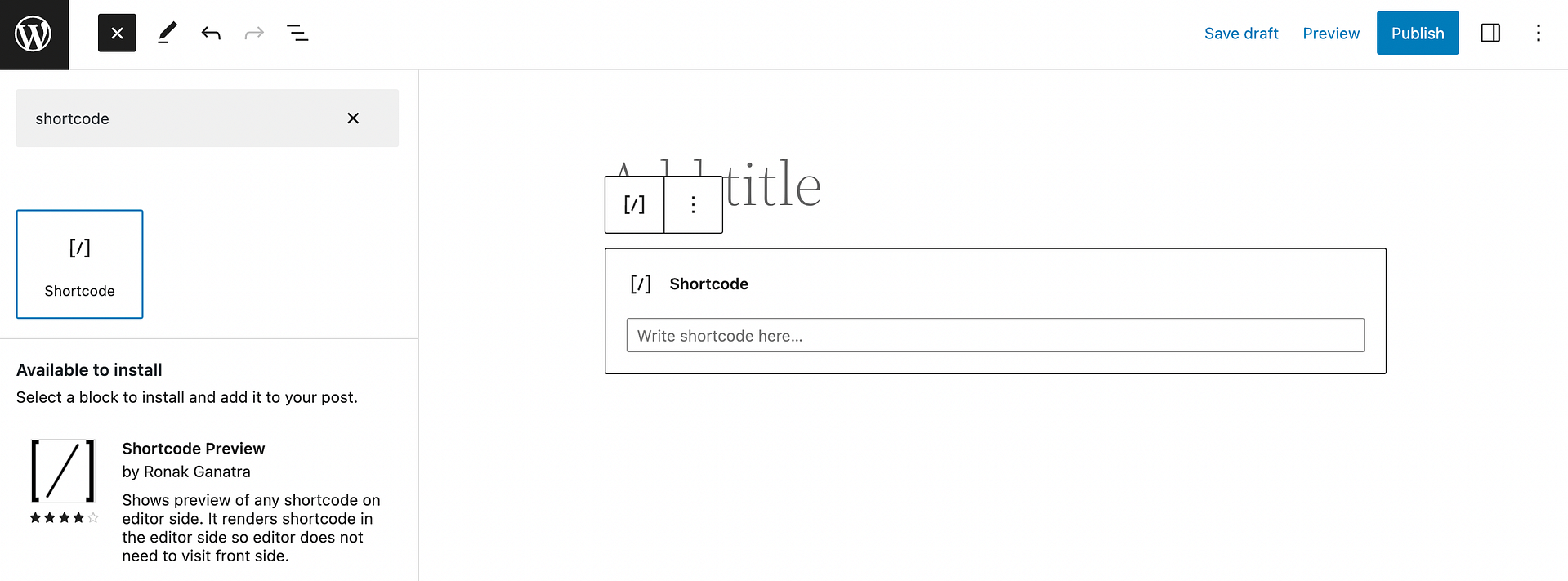 The WordPress shortcode block.