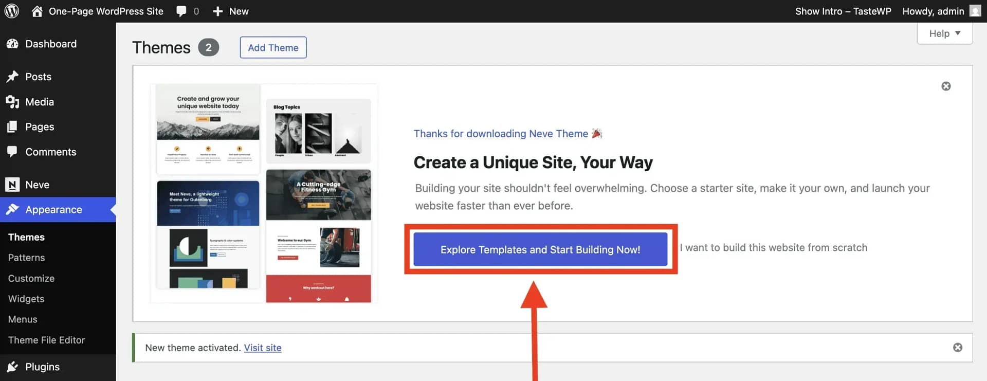 Prompt to explore Neve starter site library.