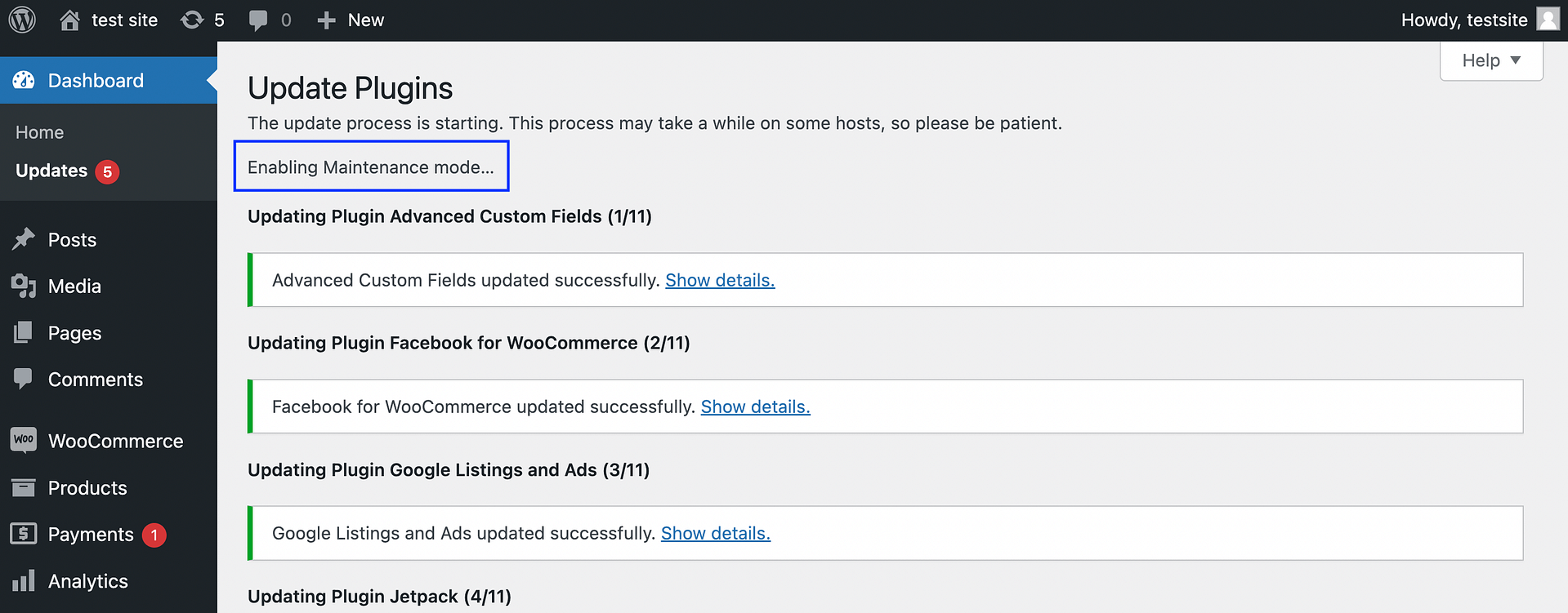 WordPress enabling maintenance mode