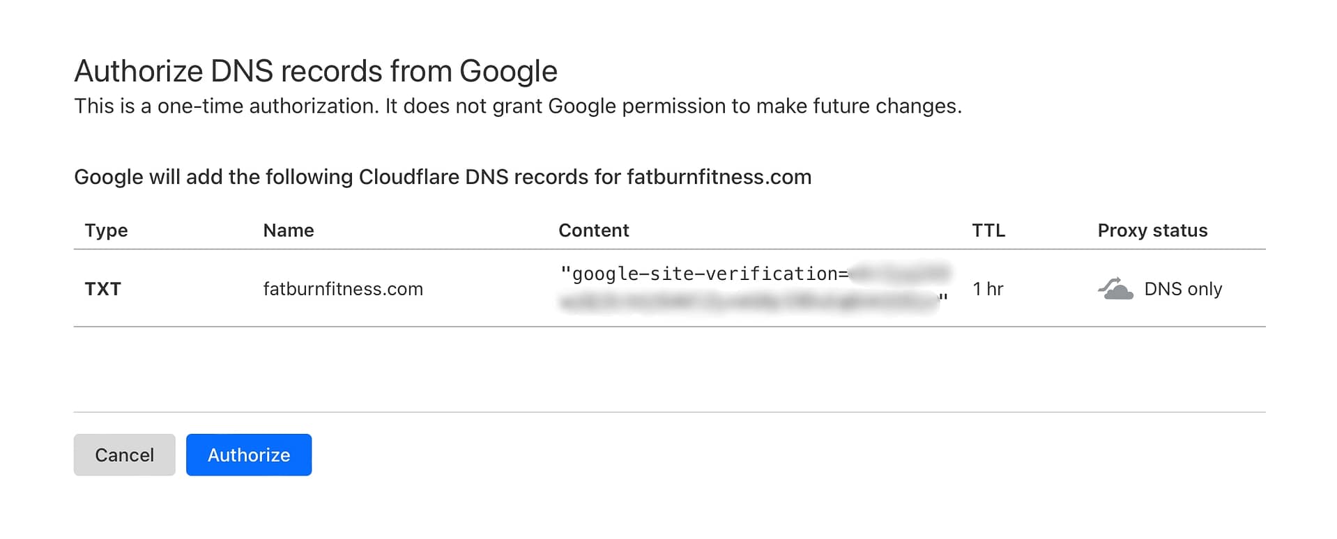 Adding DNS record for Google Search Console to Cloudflare.