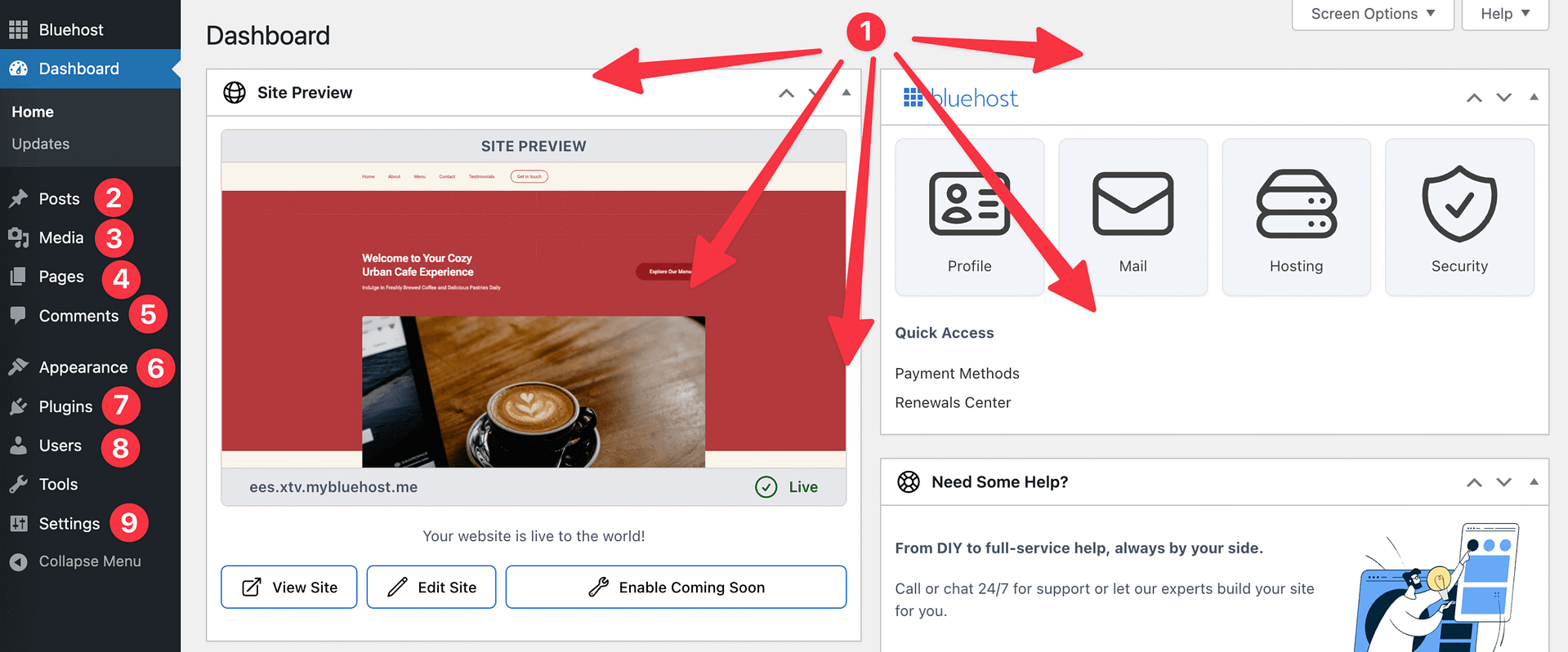 WordPress dashboard