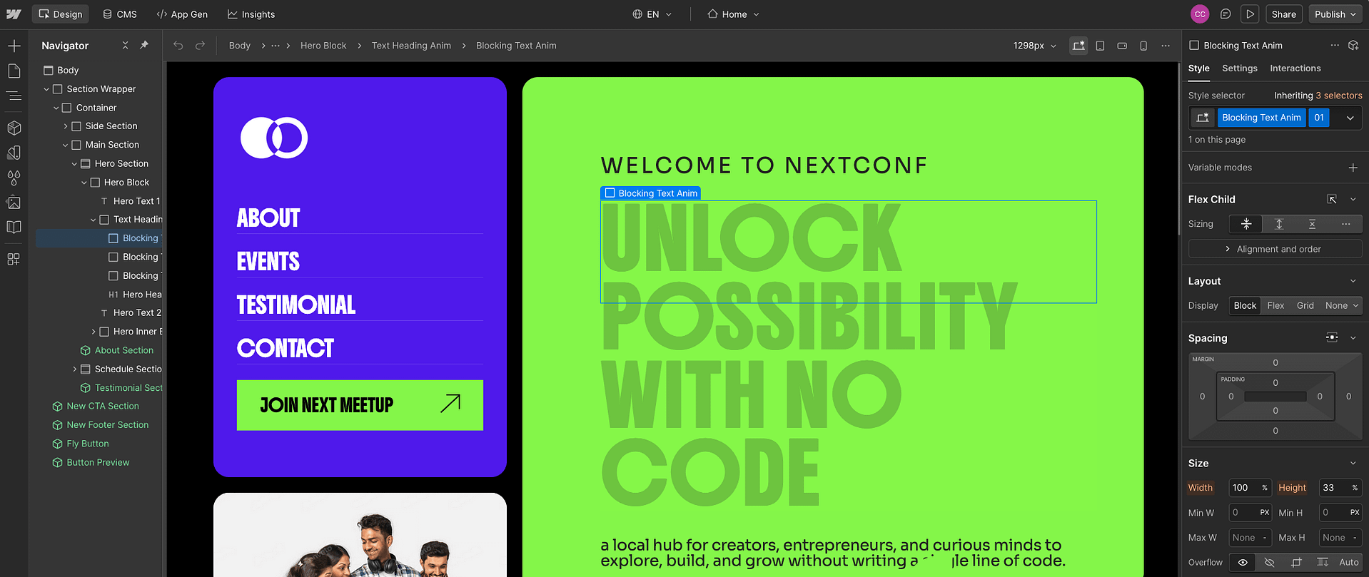 Webflow editor
