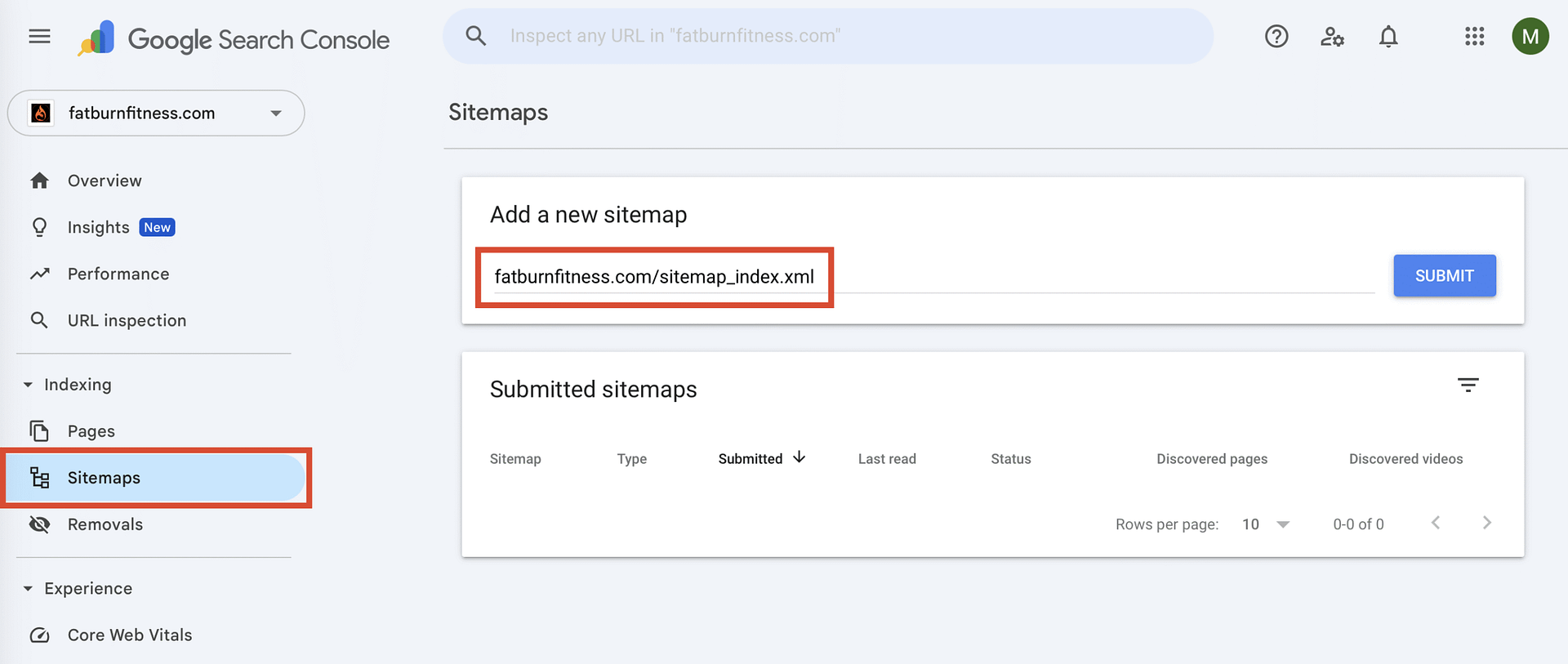 Submitting a new sitemap in Google Search Console.