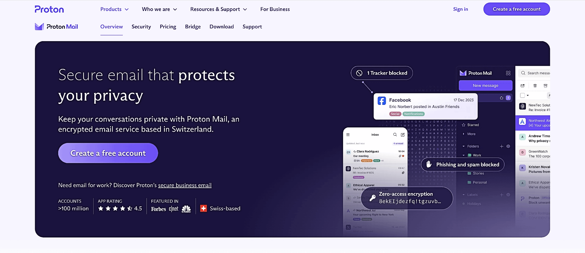 Proton Mail Landing Page.