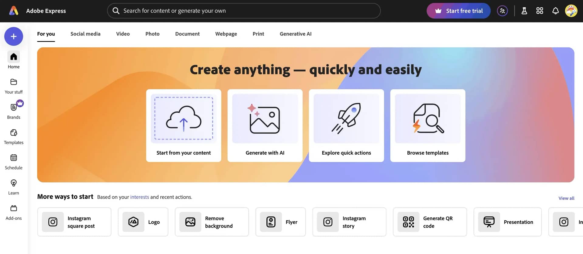 Adobe Express Homepage.