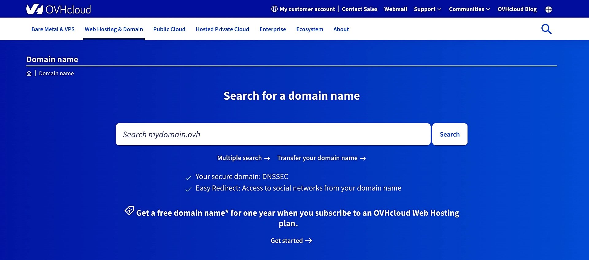 OVH domain search page.