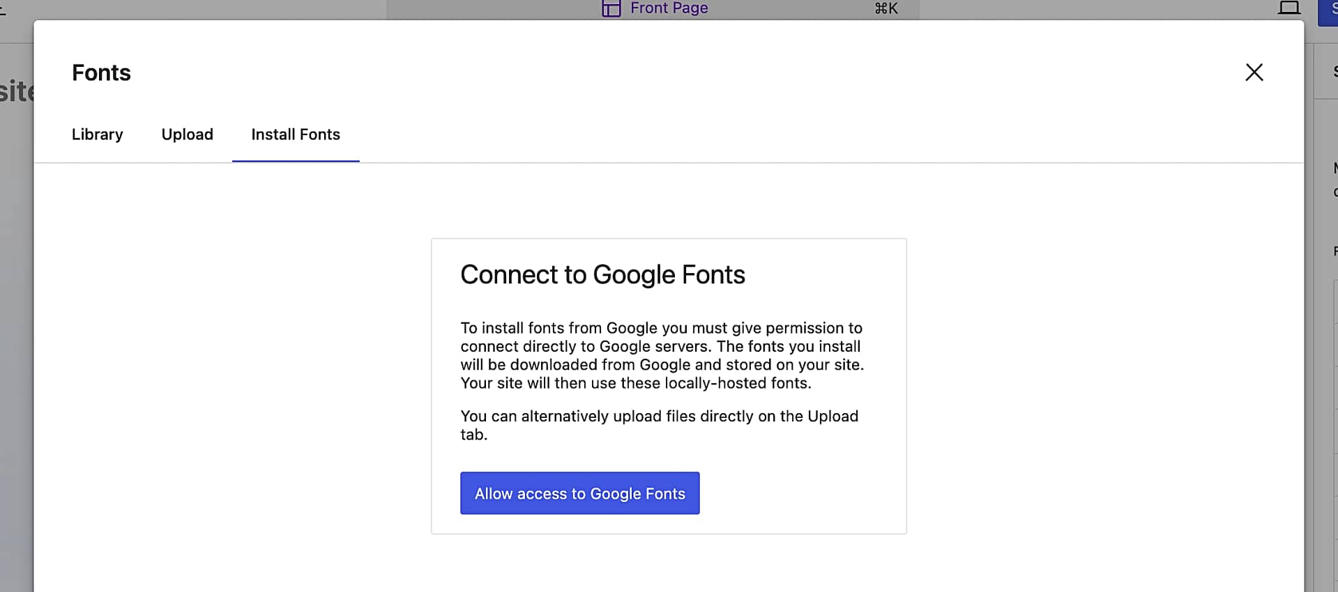 Connecting Google Fonts via the font library in FSE.