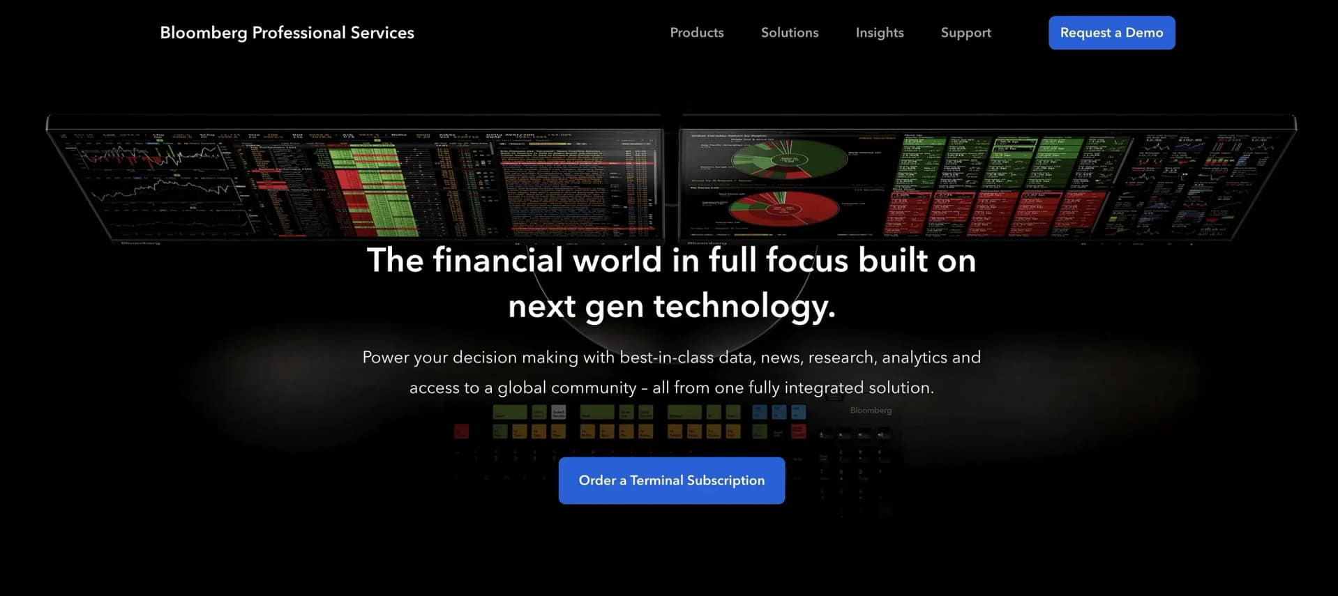 Bloomberg Professional Services relies on a custom WordPress theme to power their website.