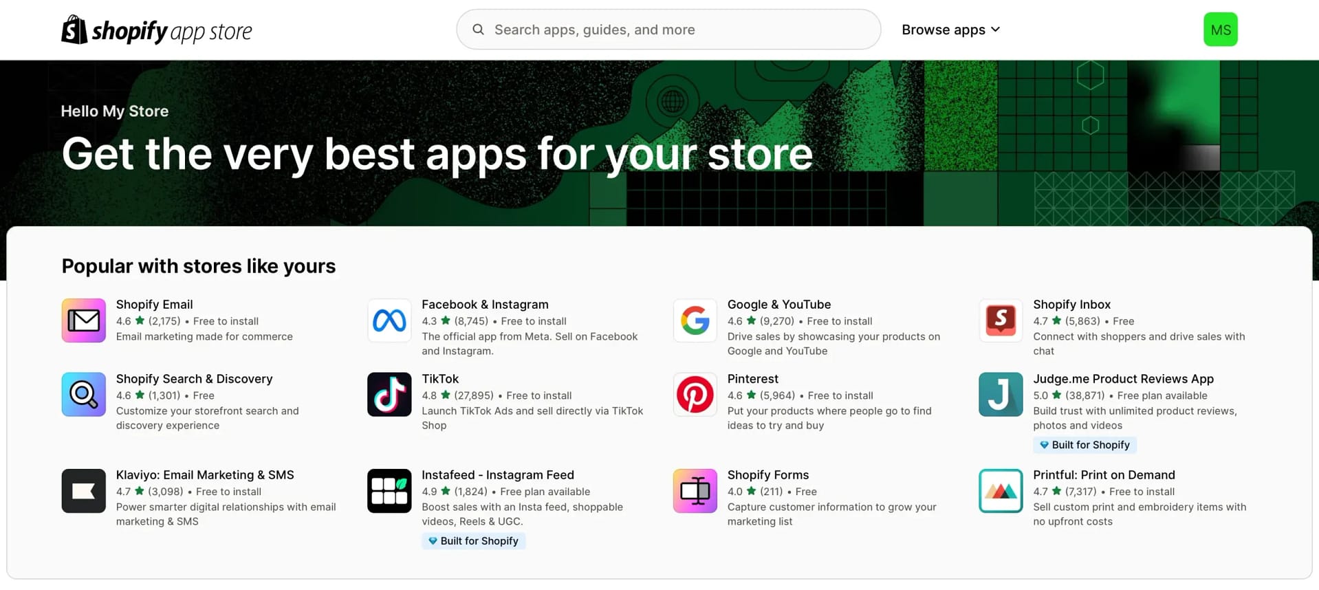Shopify apps store.