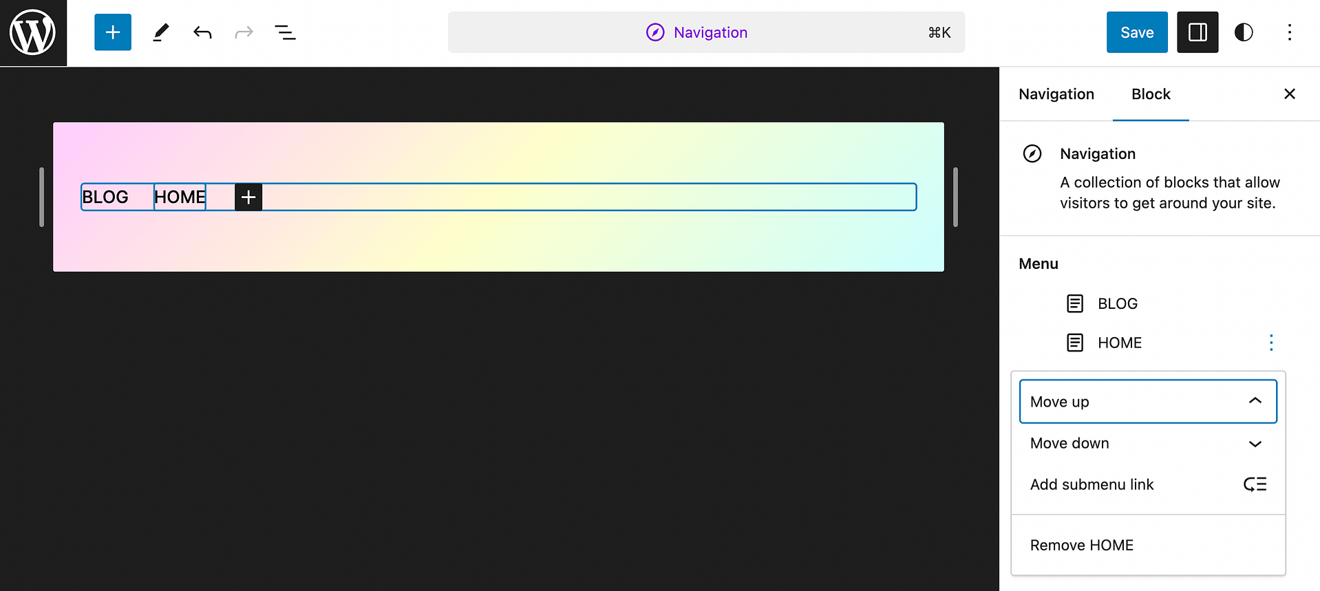 Changing WordPress navigation menu items.