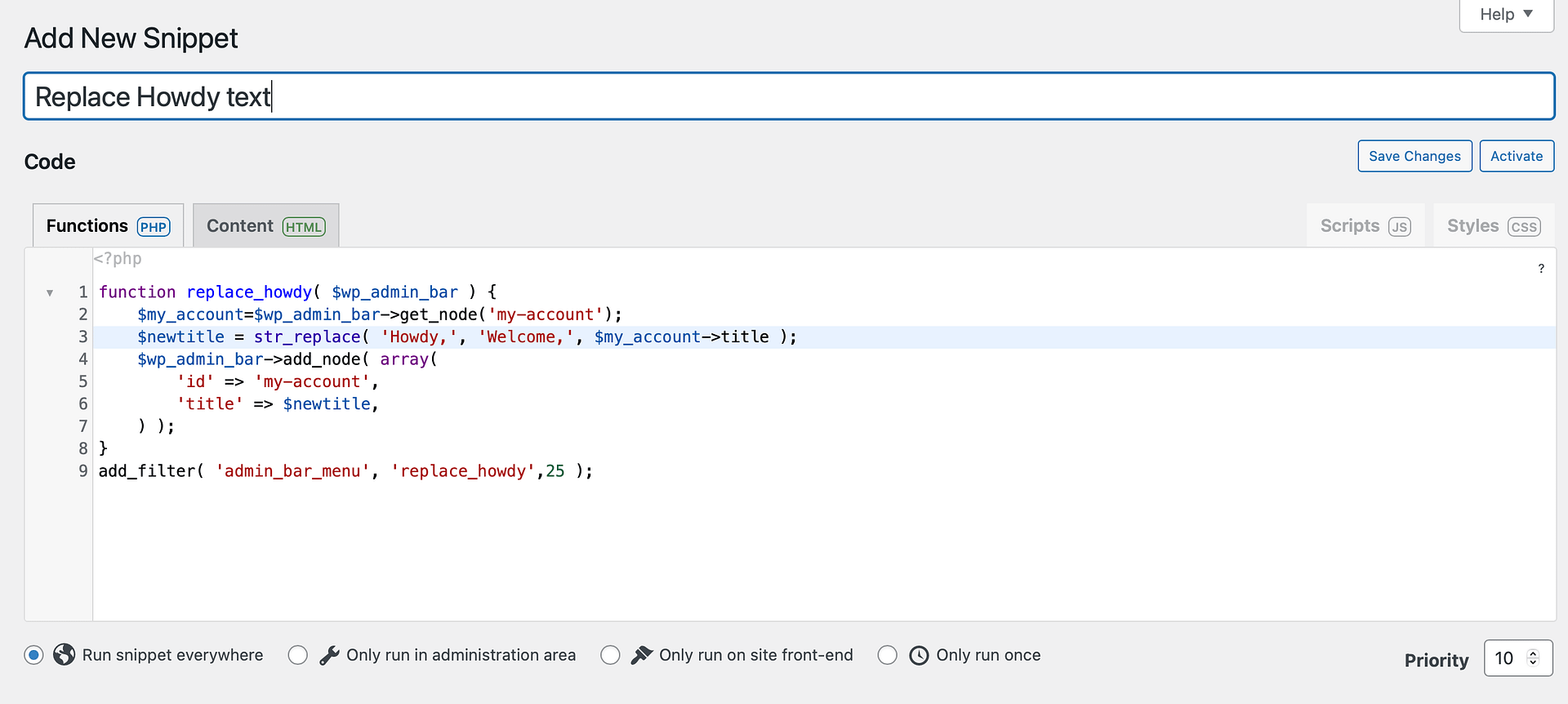 Add code snippet.