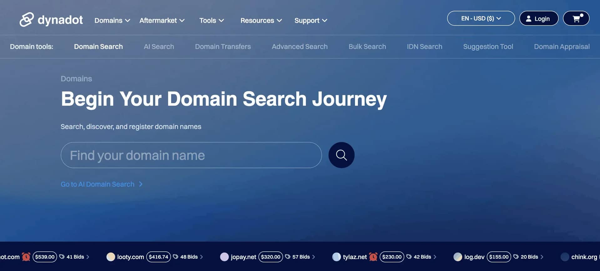 Dynadot registrar page.