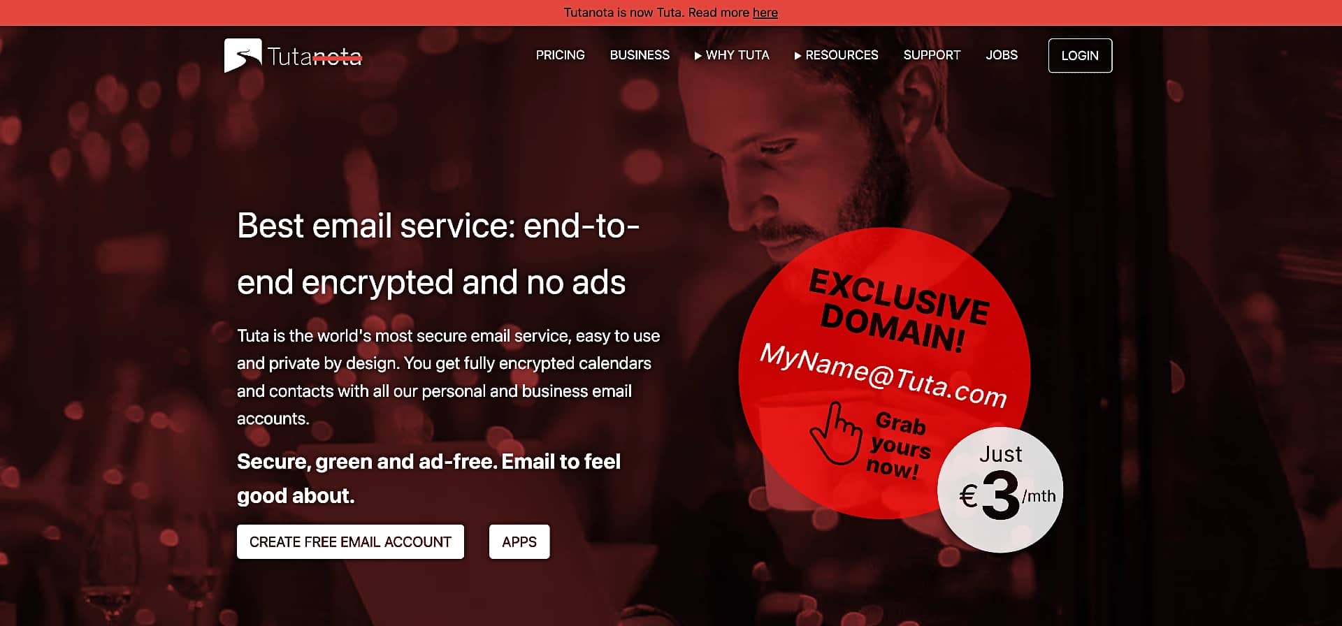 Tuta Mail homepage.