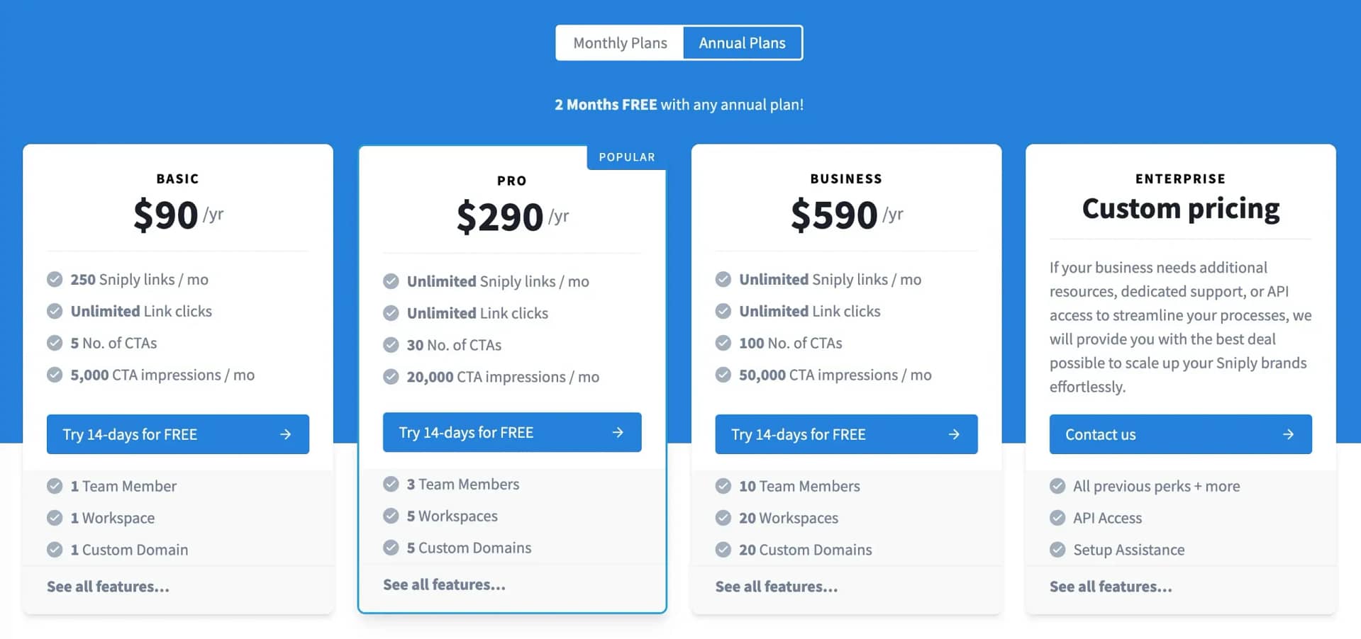 Sniply pricing plans.