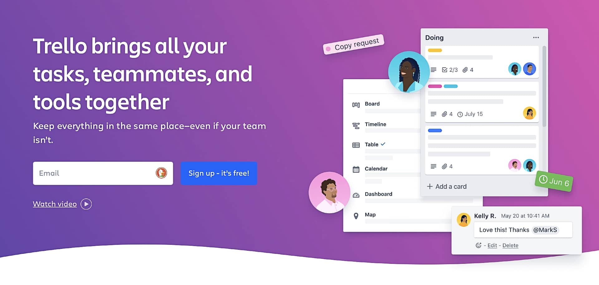 The Trello homepage displays one of the most effective call to action examples.