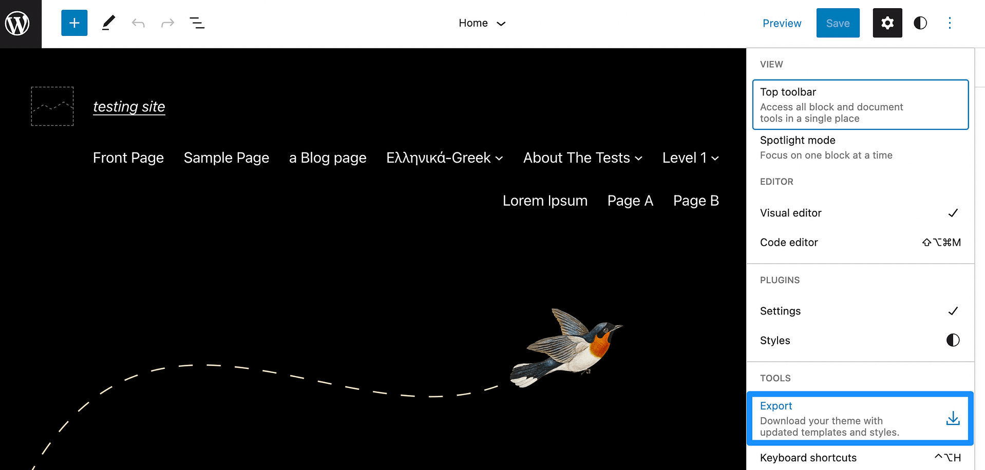 WordPress 6 export theme