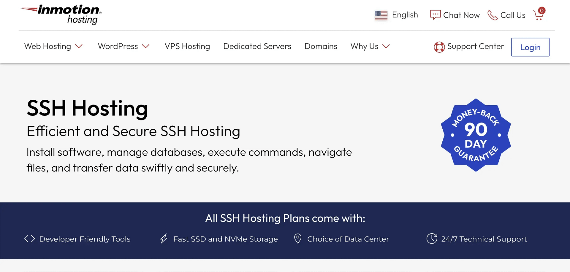 InMotion SSH hosting page.