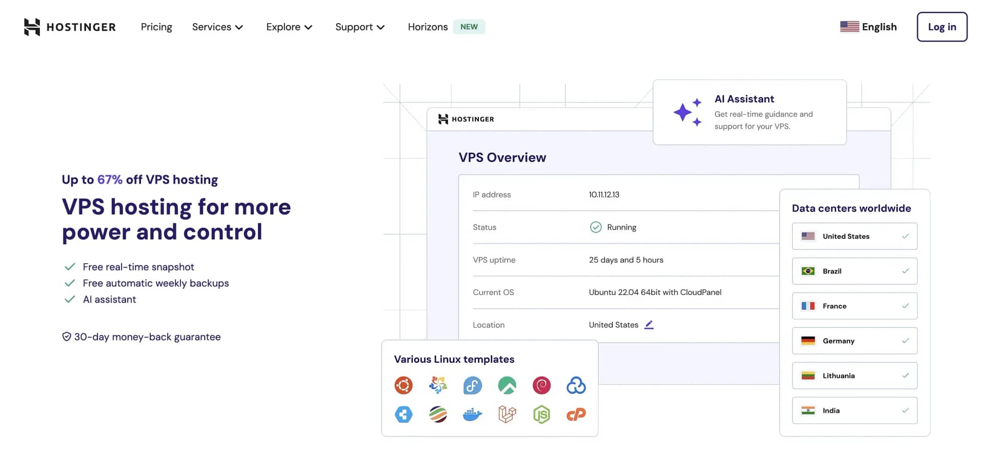 Hostinger VPS hosting page.