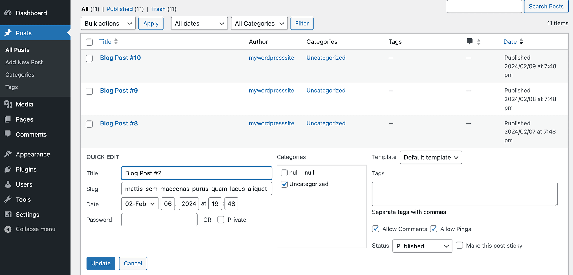 Reorder posts in WordPress using the Quick Edit feature