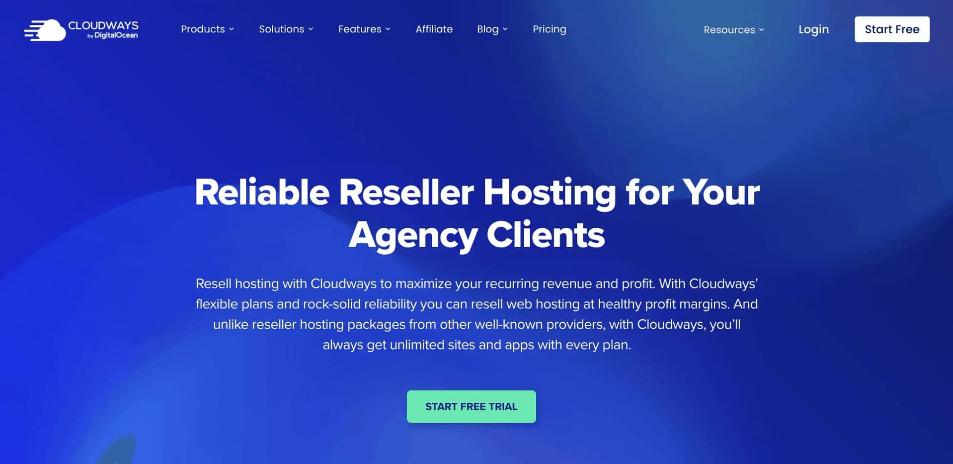 Cloudways reseller hosting page.