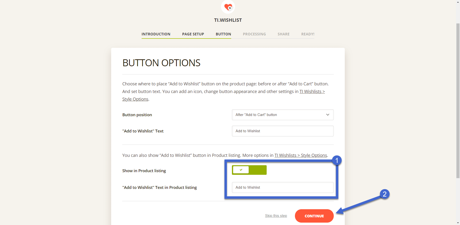 button options for WooCommerce wishlist.