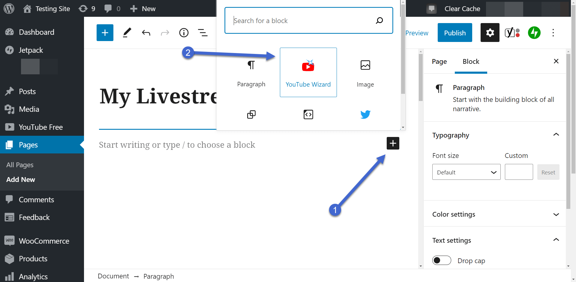 add block - WordPress Live Streaming