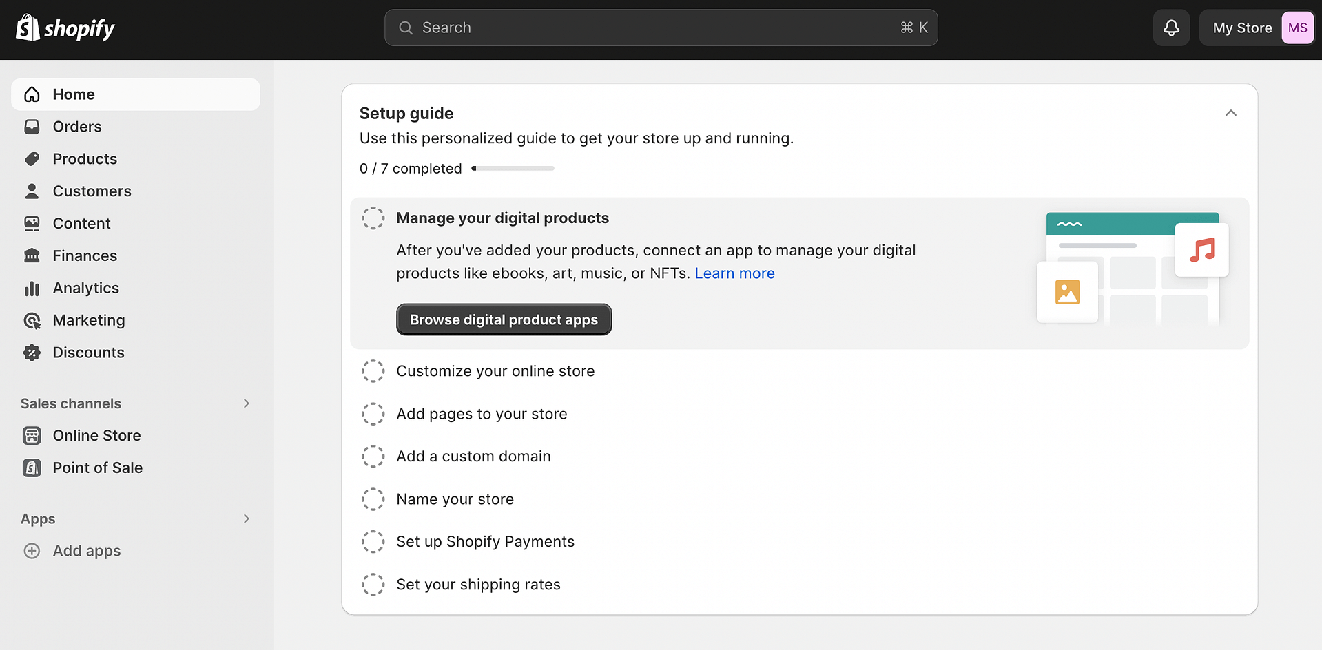 Shopify dashboard.