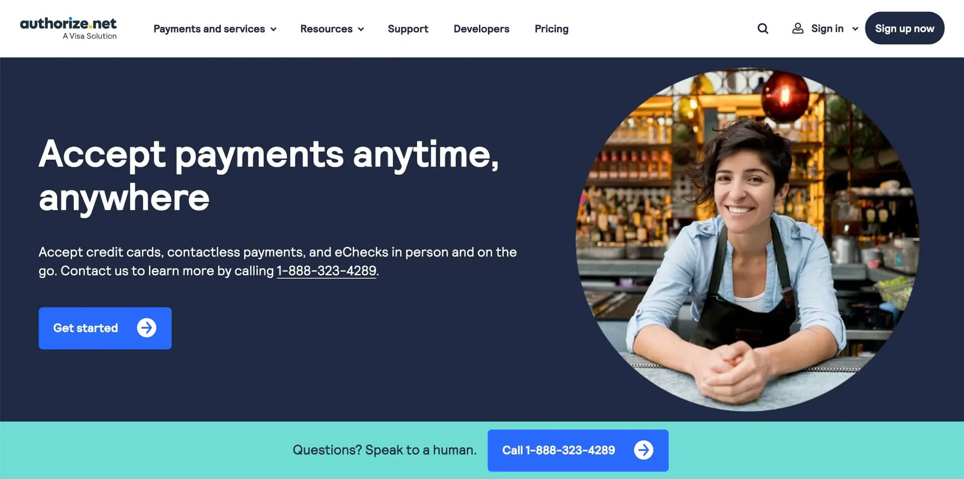 Authorize.net homepage.