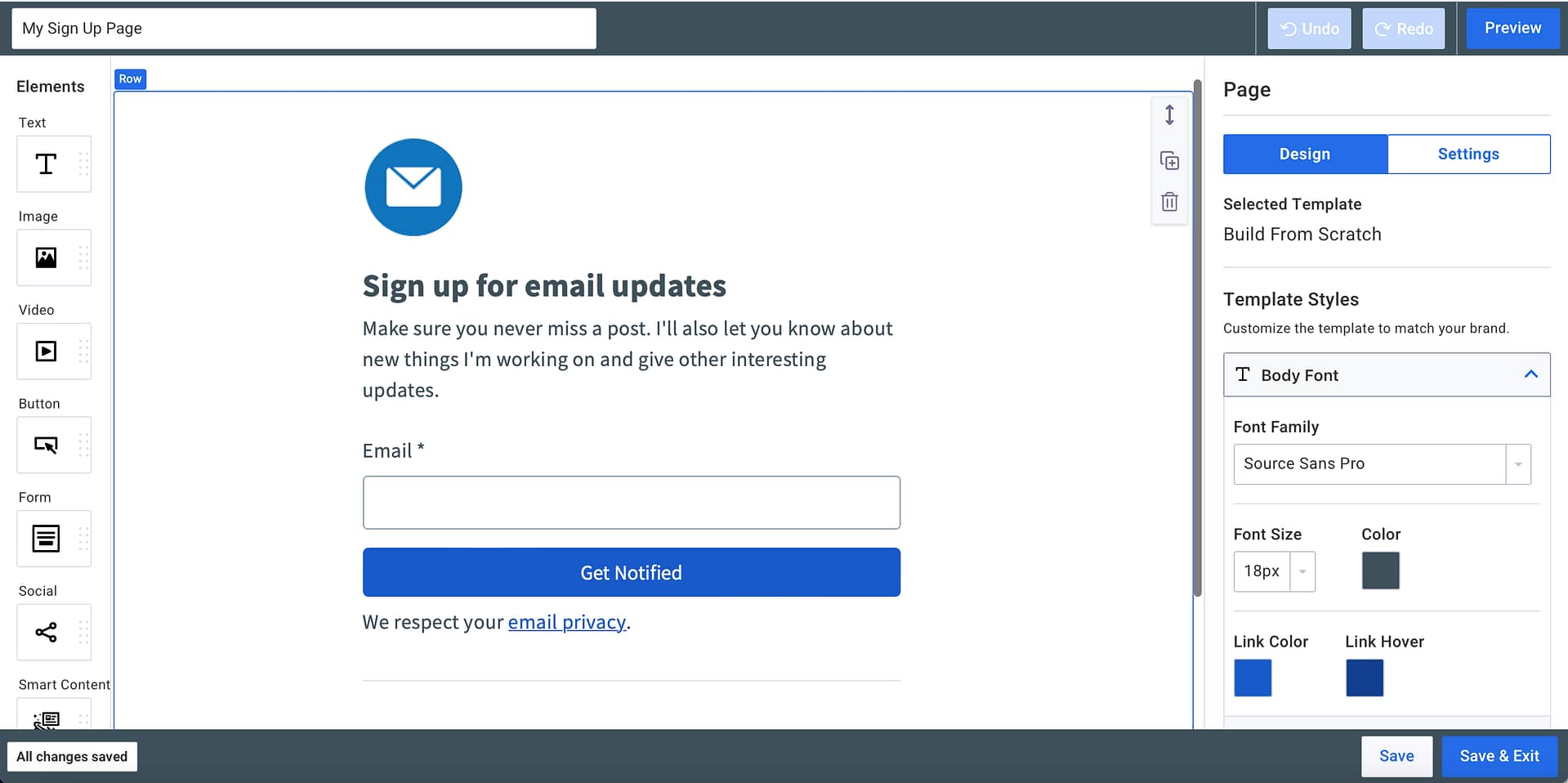 AWeber signup page 