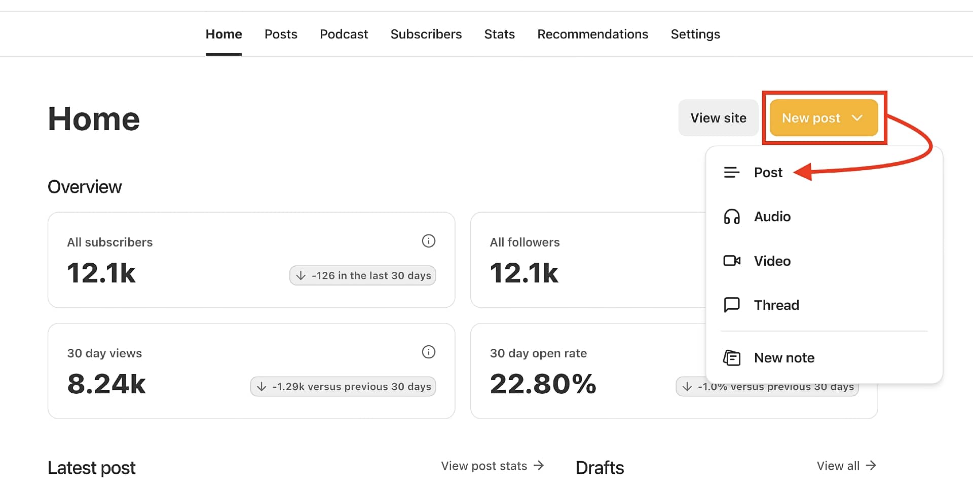 Substack user interface.