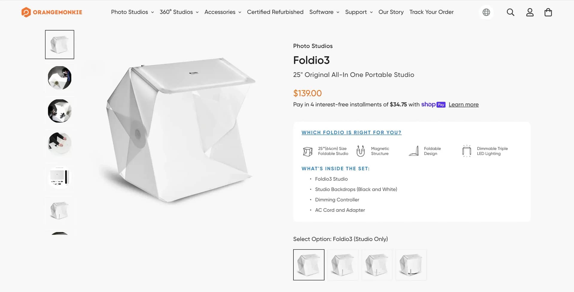 Studio tent for product photos.