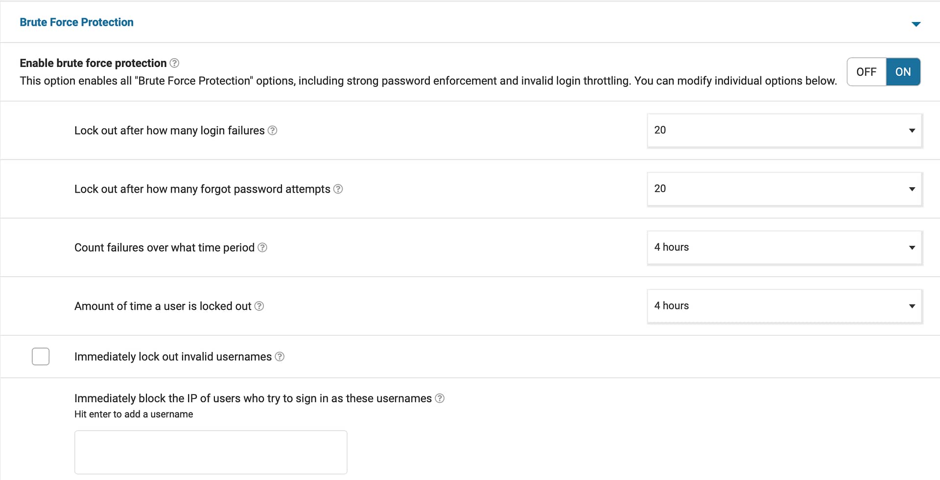 Wordfence brute force protection settings.