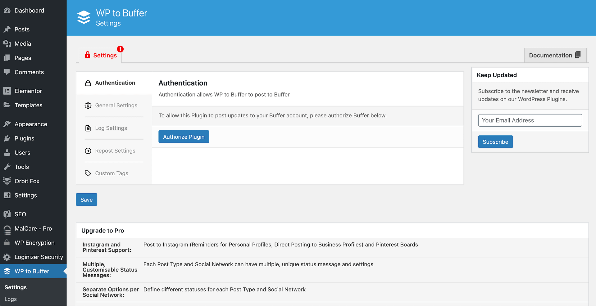 Configuring WordPress to work with Buffer.