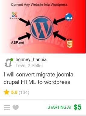 Fivver WordPress gig example