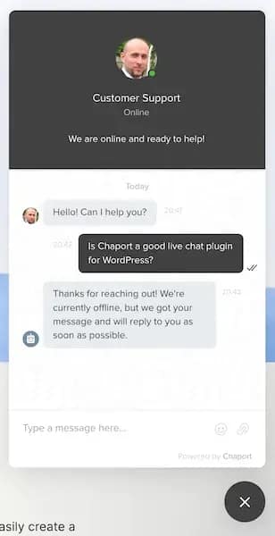 Chaport live chat window