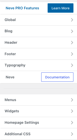 customizer options