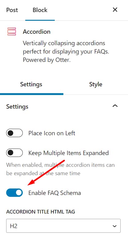 enable FAQ Schema in Otter Blocks