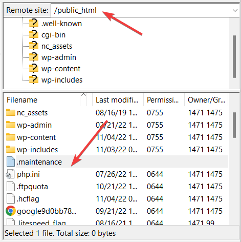 accessing maintenance file via filezilla