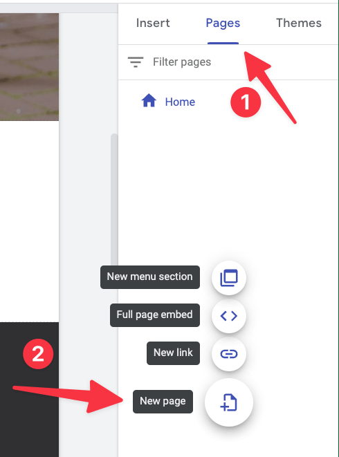 google sites add pages