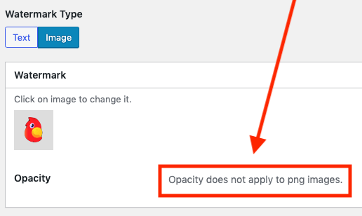 Cannot adust opacity of watermark on PNG files