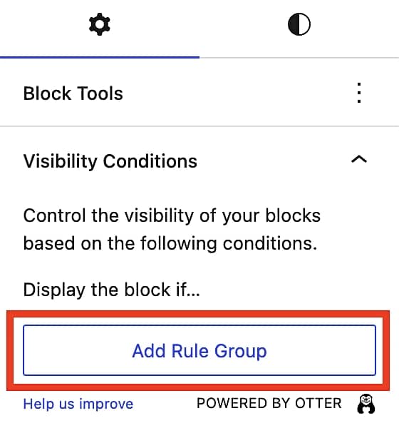 Adding Rule Group in Visibility Conditions.