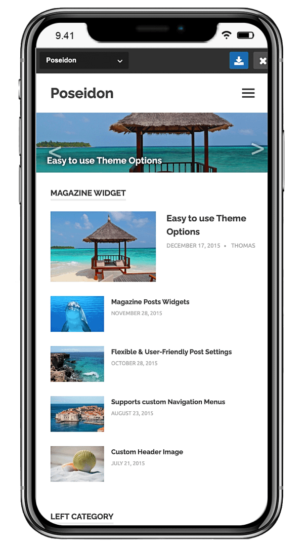 Poseidon theme mobile mockup.