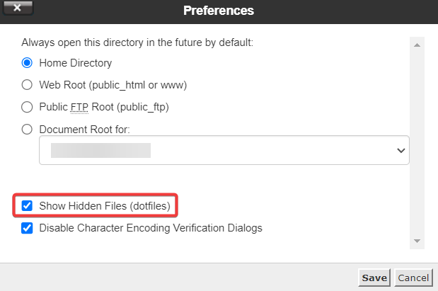 show hidden files popup in file manager.