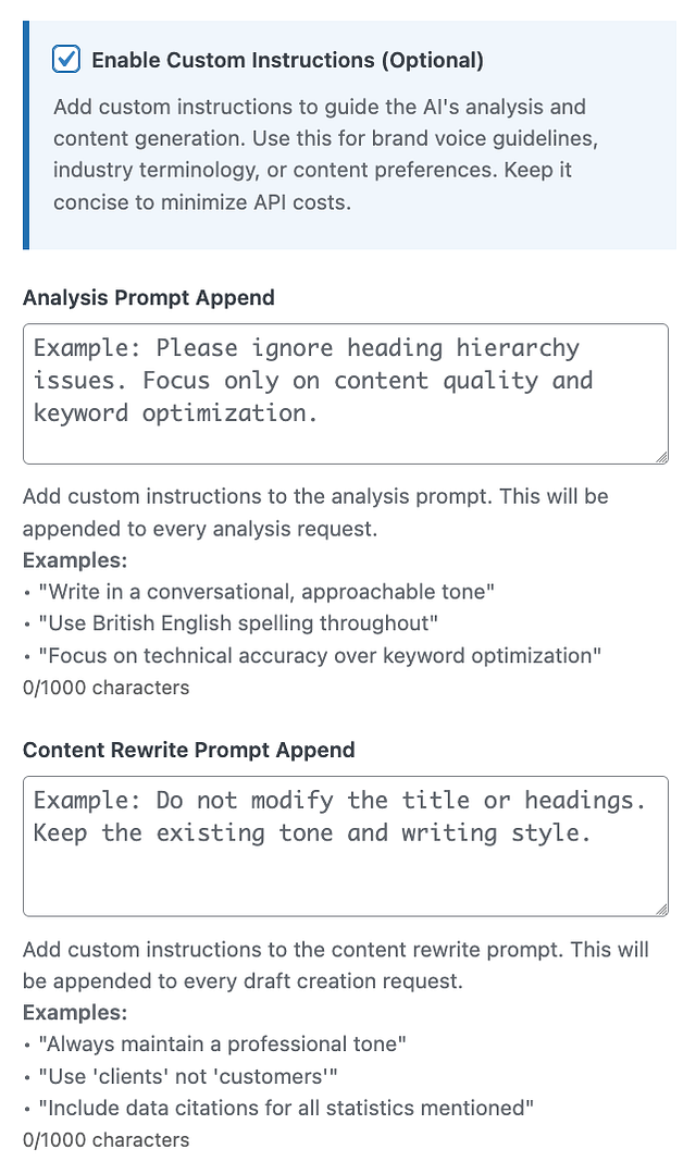 custom instructions from Freshrank
