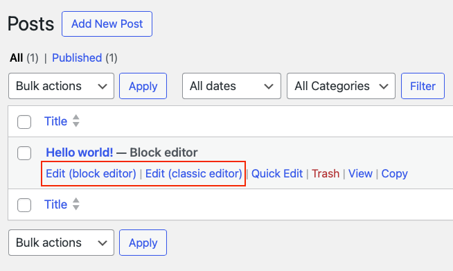 Choosing an editor for a WordPress page